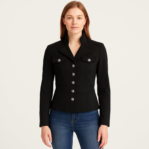 White House Black Market Jackets & Blazers - 2/30 White House Black Market Ponte Knit Military Blazer Jacket Black 2 #9890